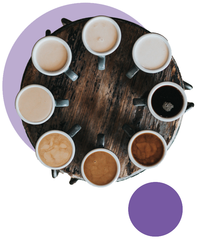 Image of different coloured coffee cups to represent diversity